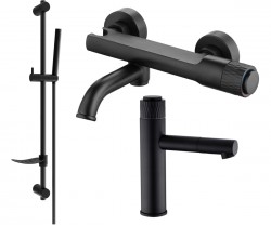 MEXEN/S - Diamond DF70 Set umývadlovej a vaňovej batérie s príslušenstvom, čierna (71503DF70-70)