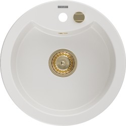 MEXEN/S - Diego granitový drez 1 488 x 480 mm, biela, + zlatý sifón (6512481000-20-G)