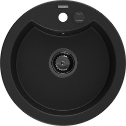 MEXEN/S - Diego granitový drez 1-miska 488 x 480 mm, čierny, čierny sifón (6512481000-77-B)