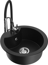 MEXEN/S - Diego granitový drez 1-miska vrátane batérie Aster, čierna (6512-77-73450-07)