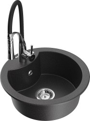 MEXEN/S - Diego granitový drez 1-miska vrátane batérie Aster, čierna kropenatá (6512-76-73450-07)