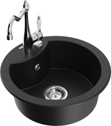 MEXEN/S - Diego granitový drez 1-miska vrátane batérie Carla, čierna (6512-77-670700-00)