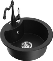 MEXEN/S - Diego granitový drez 1-miska vrátane batérie Carla, čierna (6512-77-670700-70)