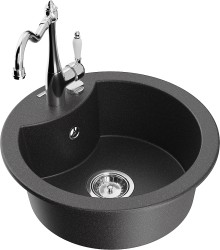 MEXEN/S - Diego granitový drez 1-miska vrátane batérie Carla, čierna kropenatá (6512-76-670700-00)