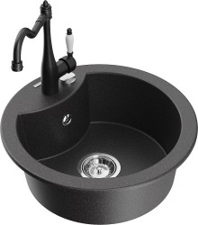 MEXEN/S - Diego granitový drez 1-miska vrátane batérie Carla, čierna kropenatá (6512-76-670700-70)