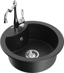 MEXEN/S - Diego granitový drez 1-miska vrátane batérie Carla, čierna/strieborná metalík (6512-73-670700-00)