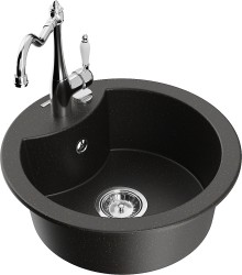 MEXEN/S - Diego granitový drez 1-miska vrátane batérie Carla, čierna/zlatá metalik (6512-75-670700-00)