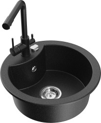 MEXEN/S - Diego granitový drez 1-miska vrátane batérie Duero, čierna/strieborná metalík (6512-73-671600-70)