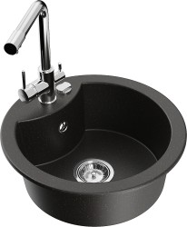 MEXEN/S - Diego granitový drez 1-miska vrátane batérie Duero, čierna/zlatá metalik (6512-75-671600-00)