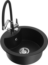 MEXEN/S - Diego granitový drez 1-miska vrátane batérie Duo, čierna (6512-77-671701-07)