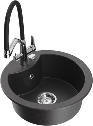 MEXEN/S - Diego granitový drez 1-miska vrátane batérie Duo, čierna kropenatá (6512-76-671701-07)