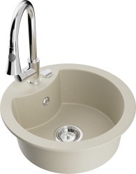 MEXEN/S - Diego granitový drez 1-miska vrátane batérie Elia, béžová (6512-69-670101-00)