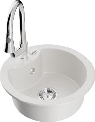 MEXEN/S - Diego granitový drez 1-miska vrátane batérie Elia, biela (6512-20-670101-00)