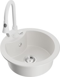 MEXEN/S - Diego granitový drez 1-miska vrátane batérie Elia, biela (6512-20-670101-20)