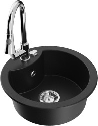 MEXEN/S - Diego granitový drez 1-miska vrátane batérie Elia, čierna (6512-77-670101-00)