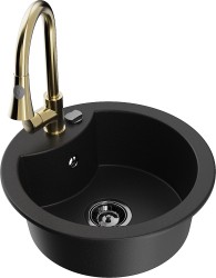 MEXEN/S - Diego granitový drez 1-miska vrátane batérie Elia, čierna (6512-77-670101-50-B)