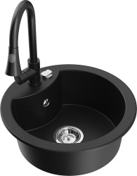 MEXEN/S - Diego granitový drez 1-miska vrátane batérie Elia, čierna (6512-77-670101-70)