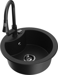 MEXEN/S - Diego granitový drez 1-miska vrátane batérie Elia, čierna (6512-77-670101-70-B)