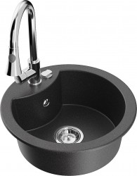 MEXEN/S - Diego granitový drez 1-miska vrátane batérie Elia, čierna kropenatá (6512-76-670101-00)