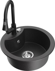 MEXEN/S - Diego granitový drez 1-miska vrátane batérie Elia, čierna kropenatá (6512-76-670101-70)
