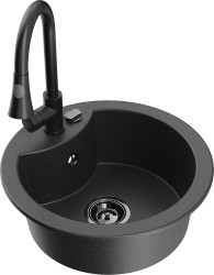 MEXEN/S - Diego granitový drez 1-miska vrátane batérie Elia, čierna kropenatá (6512-76-670101-70-B)