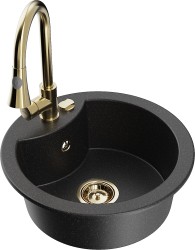 MEXEN/S - Diego granitový drez 1-miska vrátane batérie Elia, čierna/strieborná metalík (6512-73-670101-50)