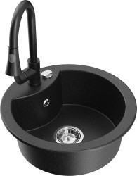 MEXEN/S - Diego granitový drez 1-miska vrátane batérie Elia, čierna/strieborná metalík (6512-73-670101-70)