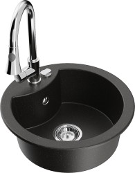 MEXEN/S - Diego granitový drez 1-miska vrátane batérie Elia, čierna/zlatá metalik (6512-75-670101-00)