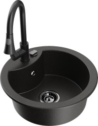 MEXEN/S - Diego granitový drez 1-miska vrátane batérie Elia, čierna/zlatá metalik (6512-75-670101-70-B)