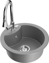 MEXEN/S - Diego granitový drez 1-miska vrátane batérie Elia, šedá (6512-71-670101-00)