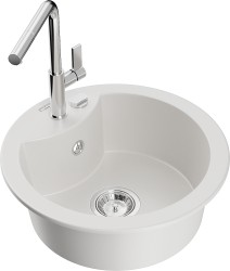 MEXEN/S - Diego granitový drez 1-miska vrátane batérie Flora, biela (6512-20-670401-00)