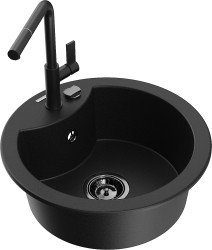 MEXEN/S - Diego granitový drez 1-miska vrátane batérie Flora, čierna (6512-77-670401-70-B)