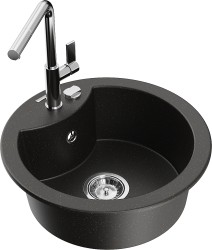 MEXEN/S - Diego granitový drez 1-miska vrátane batérie Flora, čierna/zlatá metalik (6512-75-670401-00)