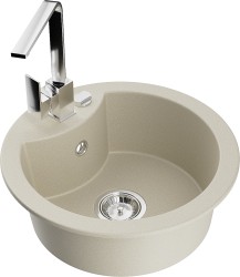 MEXEN/S - Diego granitový drez 1-miska vrátane batérie Rita, béžový (6512-69-670300-00)