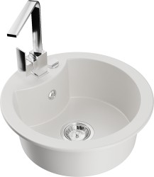 MEXEN/S - Diego granitový drez 1-miska vrátane batérie Rita, biela (6512-20-670300-00)