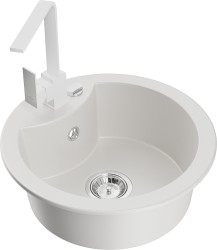 MEXEN/S - Diego granitový drez 1-miska vrátane batérie Rita, biela (6512-20-670300-20)