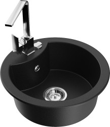 MEXEN/S - Diego granitový drez 1-miska vrátane batérie Rita, čierny (6512-77-670300-00)