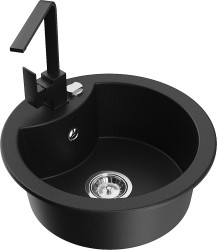 MEXEN/S - Diego granitový drez 1-miska vrátane batérie Rita, čierny (6512-77-670300-70)
