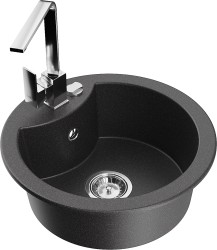 MEXEN/S - Diego granitový drez 1-miska vrátane batérie Rita, čierny kropenatý (6512-76-670300-00)