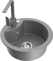 MEXEN/S - Diego granitový drez 1-miska vrátane batérie Rita, šedý (6512-71-670300-71)