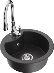 MEXEN/S - Diego granitový drez 1-miska vrátane batérie Savita, čierna kropenatá (6512-76-672601-00)