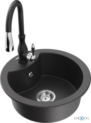 MEXEN/S - Diego granitový drez 1-miska vrátane batérie Savita, čierna kropenatá (6512-76-672601-70)