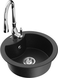 MEXEN/S - Diego granitový drez 1-miska vrátane batérie Savita, čierna/strieborná metalík (6512-73-672601-00)