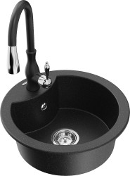 MEXEN/S - Diego granitový drez 1-miska vrátane batérie Savita, čierna/strieborná metalík (6512-73-672601-70)