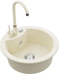 MEXEN/S - Diego granitový drez 1-miska vrátane batérie Telma, béžováy (6512-69-670200-69)