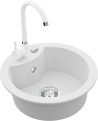 MEXEN/S - Diego granitový drez 1-miska vrátane batérie Telma, biela (6512-20-670200-20)