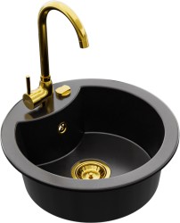 MEXEN/S - Diego granitový drez 1-miska vrátane batérie Telma, čierna (6512-77-670200-50)