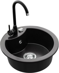 MEXEN/S - Diego granitový drez 1-miska vrátane batérie Telma, čierna (6512-77-670200-70)