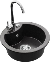 MEXEN/S - Diego granitový drez 1-miska vrátane batérie Telma, čierna kropenatý (6512-76-670200-00)