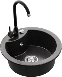 MEXEN/S - Diego granitový drez 1-miska vrátane batérie Telma, čierna kropenatý (6512-76-670200-76)